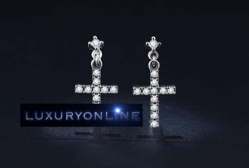 FANTASTIC! Cross Earrings With 11 0,75ct Simulated Diamonds