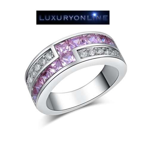 AMAZING! Ring With 12 Simulated White Diamonds And 10 Pink Simulated Diamonds Size 6; 7; 8; 9 US