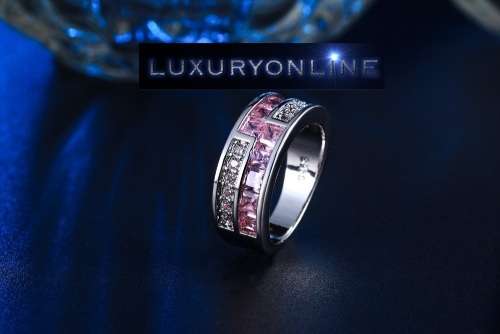 AMAZING! Ring With 12 Simulated White Diamonds And 10 Pink Simulated Diamonds Size 6; 7; 8; 9 US