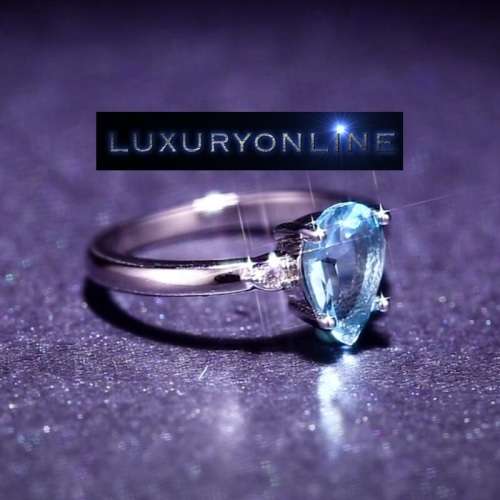 AMAZING! Simulated Aquamarine Ring With Hand Crafted Simulated Diamonds Size 6; 7 US