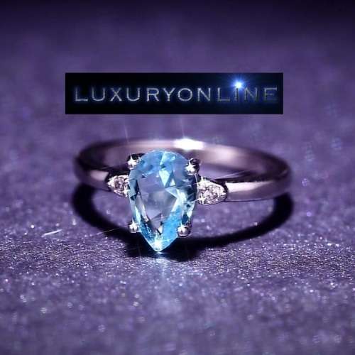 AMAZING! Simulated Aquamarine Ring With Hand Crafted Simulated Diamonds Size 6; 7 US