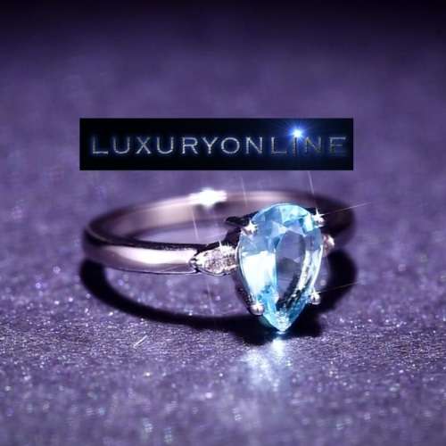 AMAZING! Simulated Aquamarine Ring With Hand Crafted Simulated Diamonds Size 6; 7 US