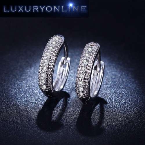 ELEGANT! Hoop Earrings With 10 Simulated Hand Crafted Diamonds