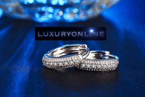 ELEGANT! Hoop Earrings With 10 Simulated Hand Crafted Diamonds
