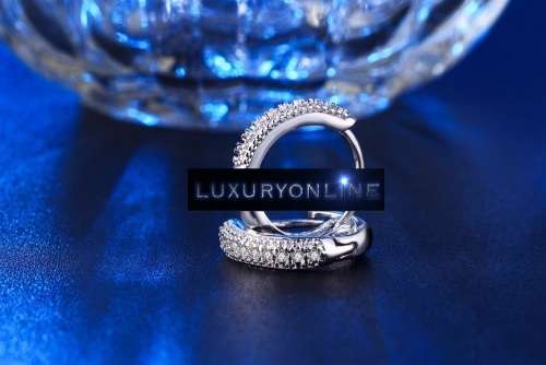ELEGANT! Hoop Earrings With 10 Simulated Hand Crafted Diamonds