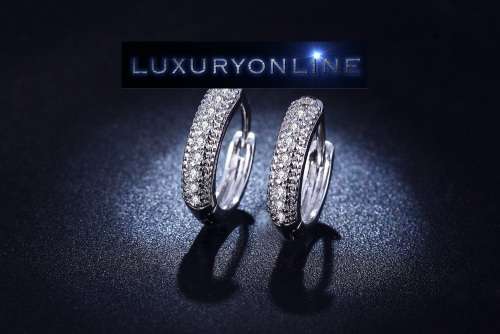 ELEGANT! Hoop Earrings With 10 Simulated Hand Crafted Diamonds
