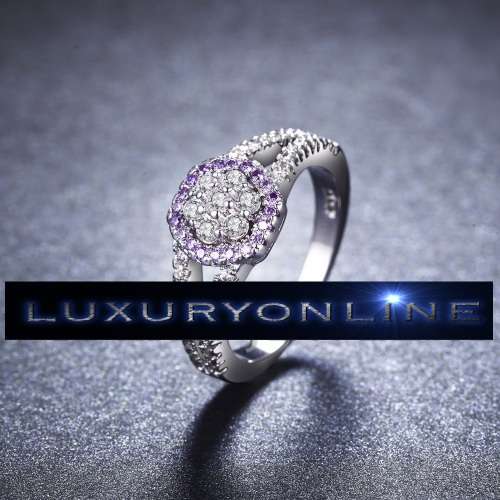 STUNNING! Ring With 1,25ct  Simulated Diamonds And Simulated Purple Diamonds Size 7 US