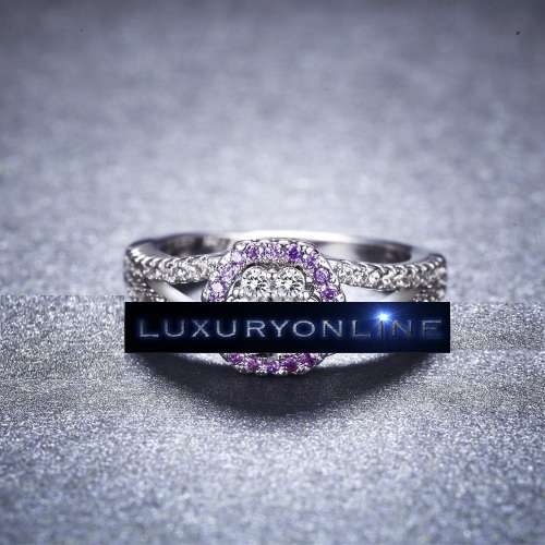 STUNNING! Ring With 1,25ct  Simulated Diamonds And Simulated Purple Diamonds Size 7 US