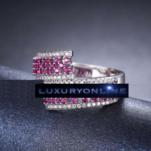 White Gold Filled Ring With Simulated White & Red Diamonds