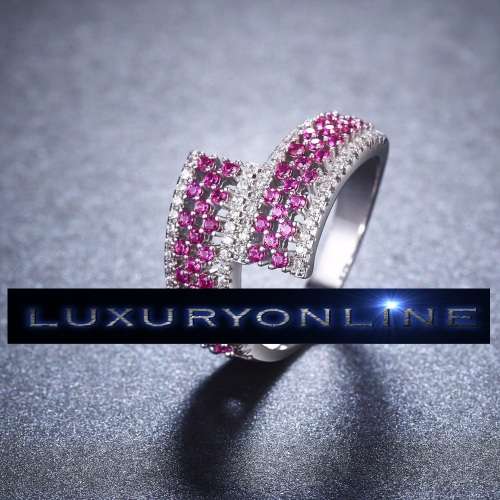 White Gold Filled Ring With Simulated White & Red Diamonds