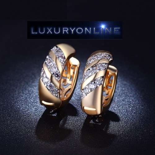 GORGEOUS! 17mm Hoop Earrings With 9 0,25ct Simulated Diamonds