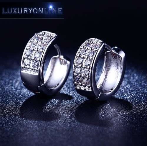 FANTASTIC! Hoop Earrings With 10 0,75ct Simulated Diamonds