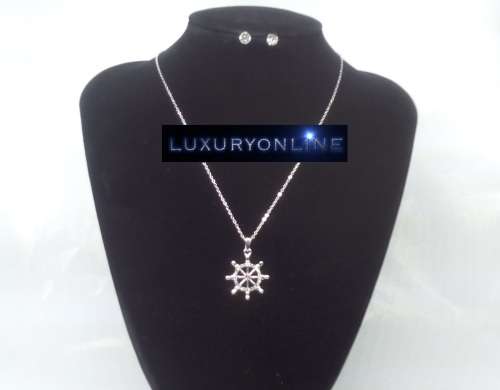 CAPTIVATING! Ship's Helm And Earring Set With 24 0.75 Carat Simulated Diamonds