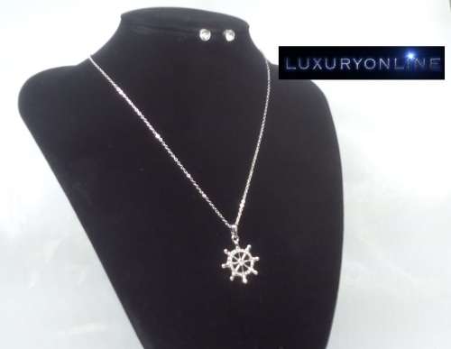 CAPTIVATING! Ship's Helm And Earring Set With 24 0.75 Carat Simulated Diamonds