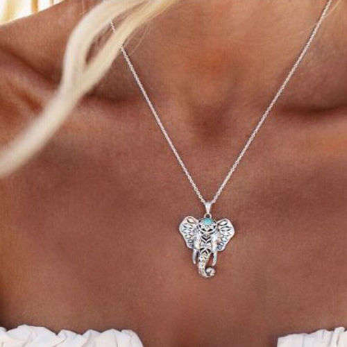 CAPTIVATING! Elephant Necklace With Simulated Turquoise Stone