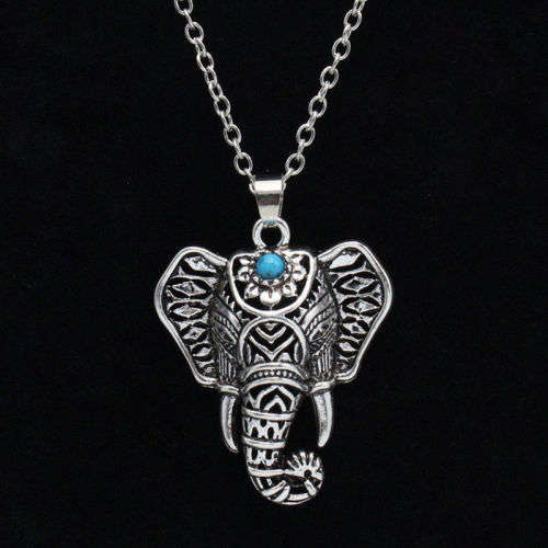 CAPTIVATING! Elephant Necklace With Simulated Turquoise Stone