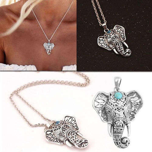 CAPTIVATING! Elephant Necklace With Simulated Turquoise Stone
