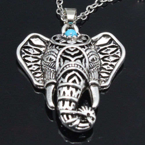 CAPTIVATING! Elephant Necklace With Simulated Turquoise Stone