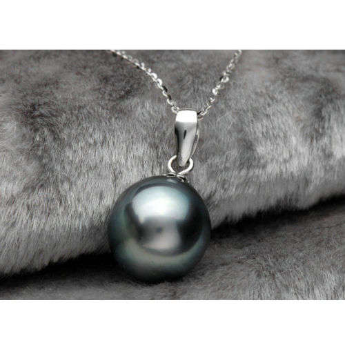Genuine Black Pearl Pendant & Solid 925 Sterling Silver Snake Chain Necklace