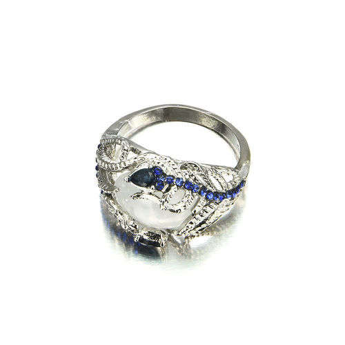 EXQUISITE! Moonstone With Simulated Sapphires And Earring Set Size 6; 7; 8 US