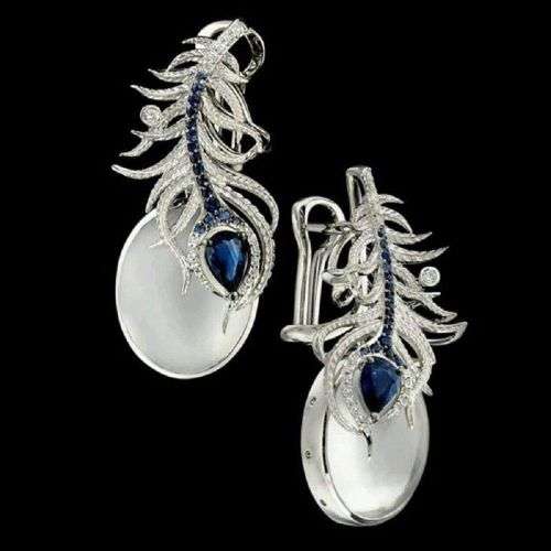 EXQUISITE! Moonstone With Simulated Sapphires And Earring Set Size 6; 7; 8 US