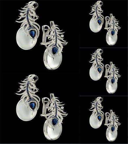 EXQUISITE! Moonstone With Simulated Sapphires And Earring Set Size 6; 7; 8 US