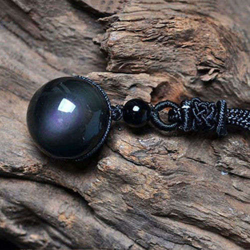 Weaving Necklace Obsidian Stone Buddhist Lucky Charm