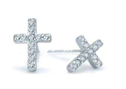 Simulated Diamond Cross Stud Earrings