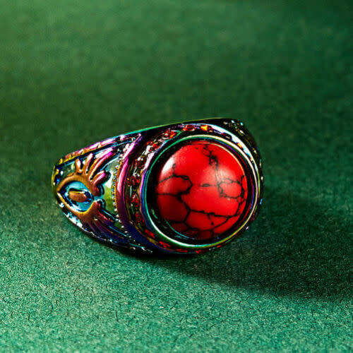 Beautiful! Red Fire Opal 18 Carat Rainbow Gold Filled Ring Size 6