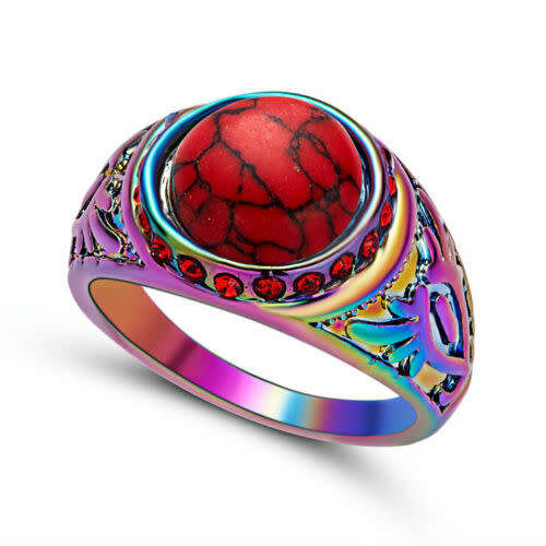 Beautiful! Red Fire Opal 18 Carat Rainbow Gold Filled Ring Size 6