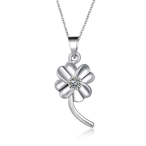 100% Genuine Titanium 4-Leaf Clover Necklace With Simulated Diamonds