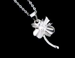 100% Genuine Titanium 4-Leaf Clover Necklace With Simulated Diamonds