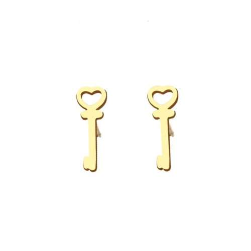 GORGEOUS! 100% Titanium Heart Key Stud Earrings **R 279** (GOLD)