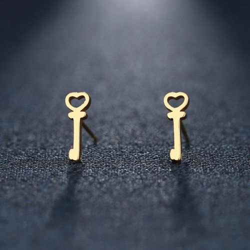 GORGEOUS! 100% Titanium Heart Key Stud Earrings **R 279** (GOLD)