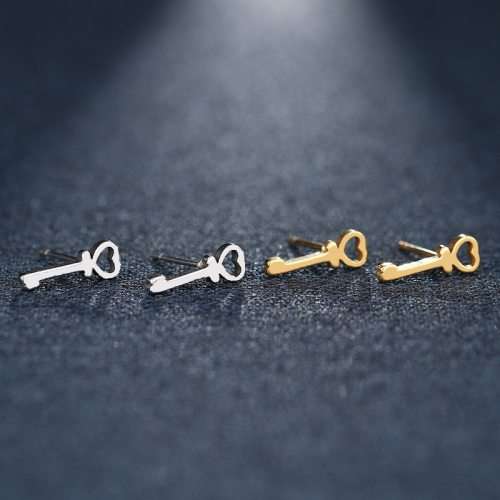 GORGEOUS! 100% Titanium Heart Key Stud Earrings **R 279** (GOLD)