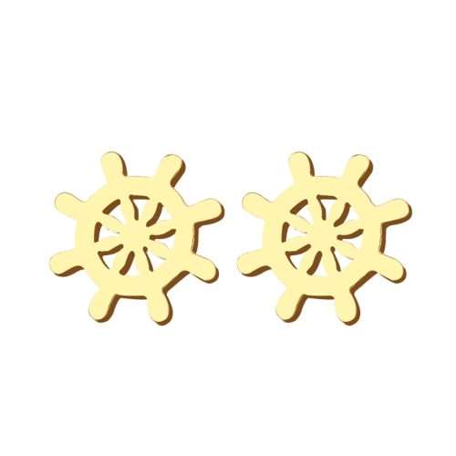 STUNNING!  100% Titanium Ship Helm Stud Earrings **R 270** (GOLD)