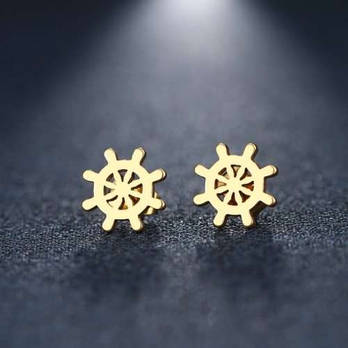 STUNNING!  100% Titanium Ship Helm Stud Earrings **R 270** (GOLD)
