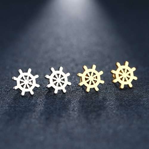 STUNNING!  100% Titanium Ship Helm Stud Earrings **R 270** (GOLD)