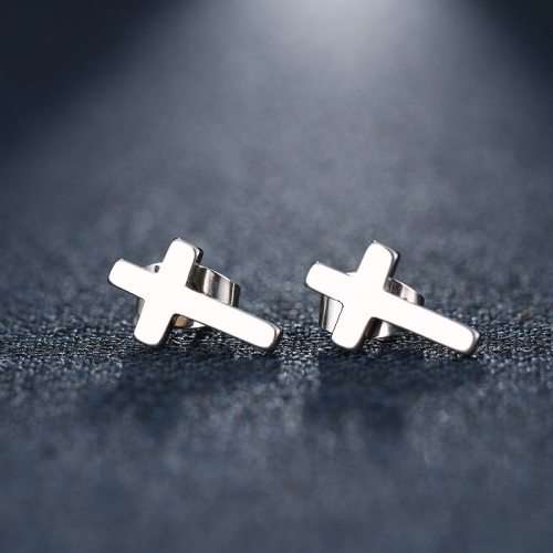Titanium Cross Stud Earrings **R 279** (SILVER)