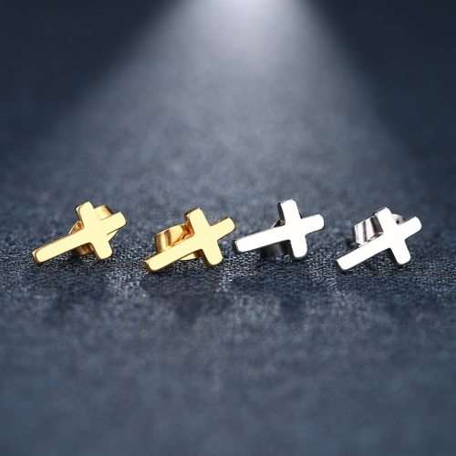 Titanium Cross Stud Earrings **R 279** (SILVER)