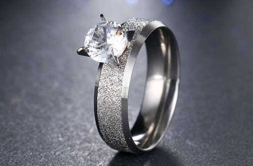 Titanium Princess Cut Ring With Simulated Diamond *R 999* Size 6; 8; 10; 11 US