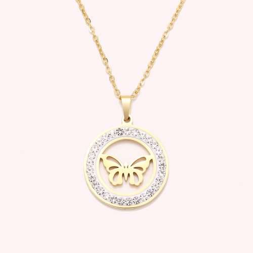 Genuine Titanium Butterfly Necklace With Simulated Diamonds