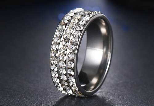 Titanium Ring 8 mm With Simulated Diamonds *R 1099* Size 9; 11 US