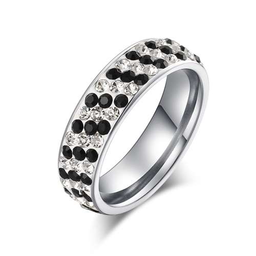 100% Titanium  6 mm  Ring With Simulated Black & White Diamonds **R 1099** Size 8; 9; 11