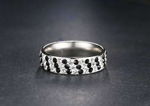 100% Titanium  6 mm  Ring With Simulated Black & White Diamonds **R 1099** Size 8; 9; 11