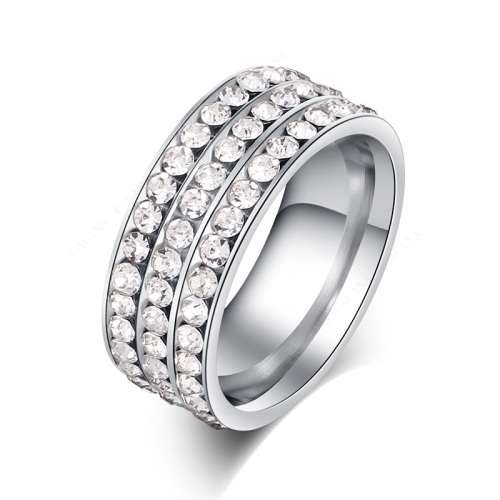 Titanium Ring 8 mm With Simulated Diamonds *R 1099* Size 9; 11 US