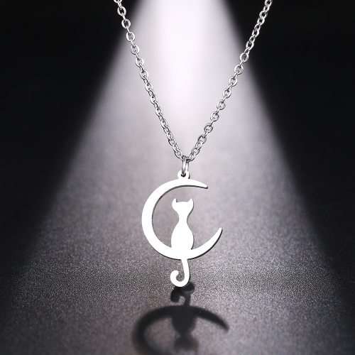 Titanium "Cat On The Moon" Necklace **R 499** (SILVER)