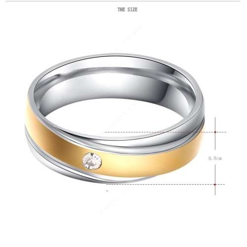 Titanium Ring With Simulated Diamond (Two Tone) 8 mm **R 899**  Size 8; 9; 10 US