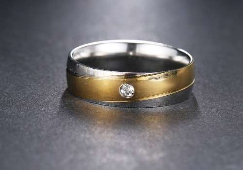 Titanium Ring With Simulated Diamond (Two Tone) 8 mm **R 899**  Size 8; 9; 10 US