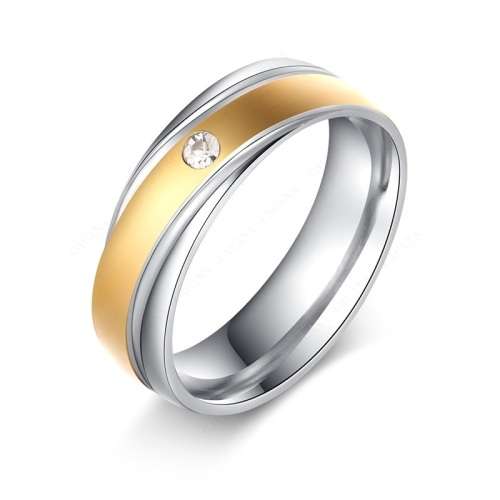 Titanium Ring With Simulated Diamond (Two Tone) 8 mm **R 899**  Size 8; 9; 10 US